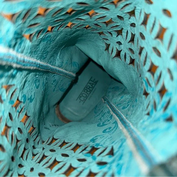 Corral Laser Cutout Western Cowboy Cowgirl Boots Turquoise Heel Rodeo Women’s 9 - Picture 13 of 14